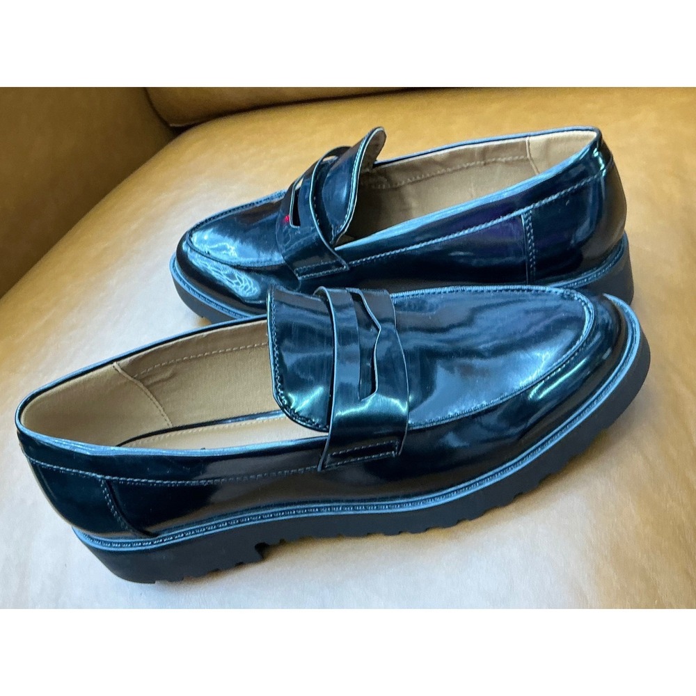 MIA Hali Penny Loafers Womens 8.5 Black‎  Lug Sole Patent GSA1384501